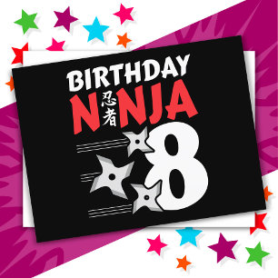 8 Years Old Ninja Party Stars Kids 8th Birthday Postcard