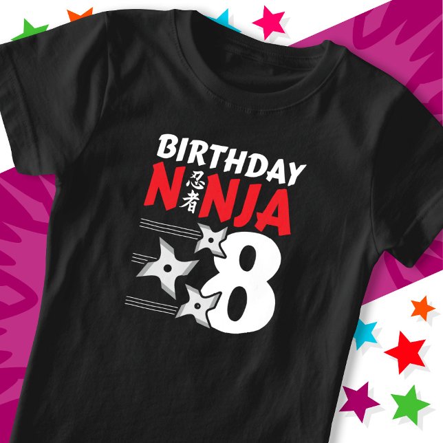 8 Years Old Ninja Party Stars Kids 8th Birthday T-Shirt (Creator Uploaded)