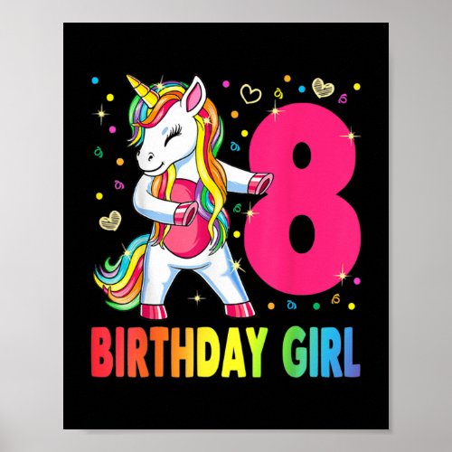 8 Years Old Unicorn Flossing 8th Birthday Girl Poster