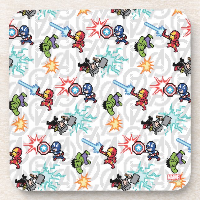 8Bit Avengers Attack Drink Coaster (Front)