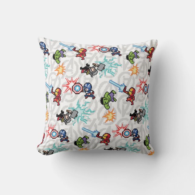 8Bit Avengers Attack Throw Pillow (Front)