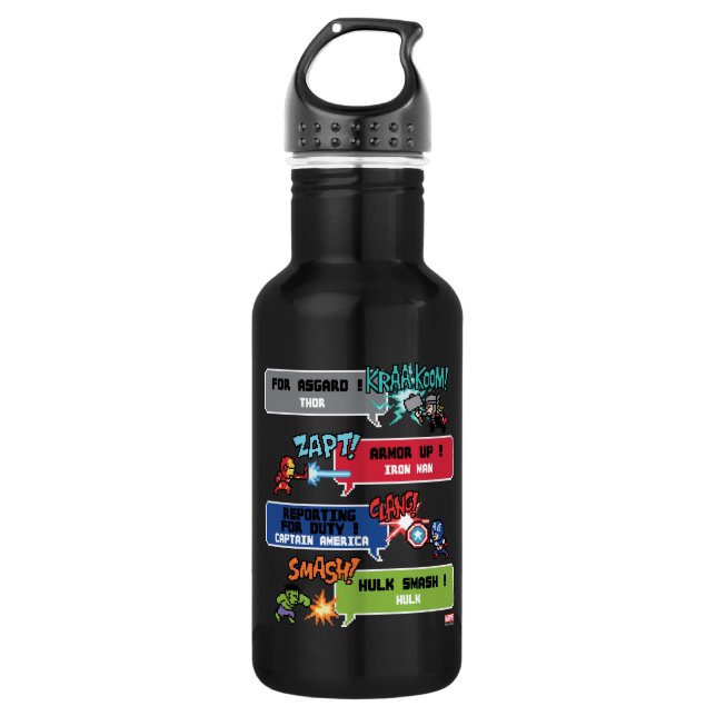 8Bit Avengers Attack Water Bottle (Front)