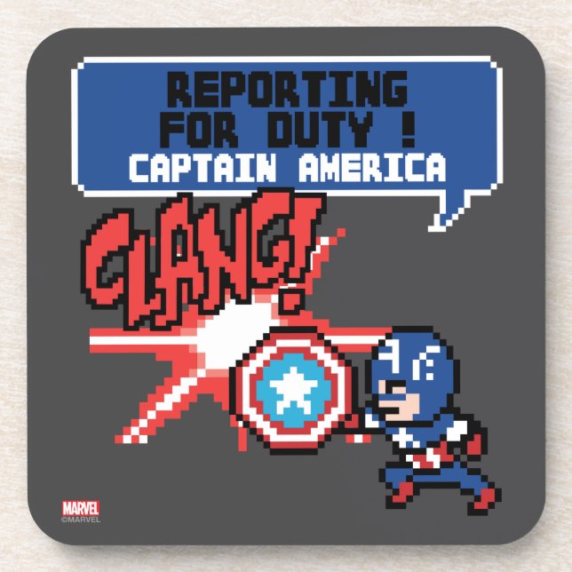 8Bit Captain America Attack - Reporting For Duty! Beverage Coaster (Front)