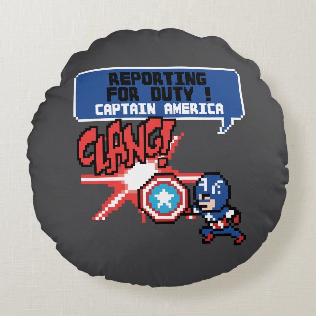 8Bit Captain America Attack - Reporting For Duty! Round Pillow (Front)