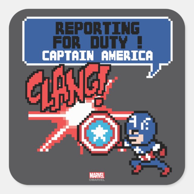 8Bit Captain America Attack - Reporting For Duty! Square Sticker (Front)