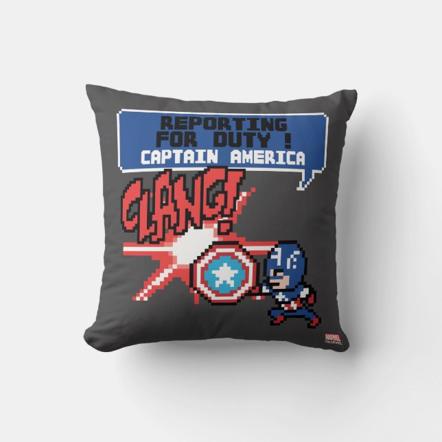 8Bit Captain America Attack - Reporting For Duty! Throw Pillow (Front)