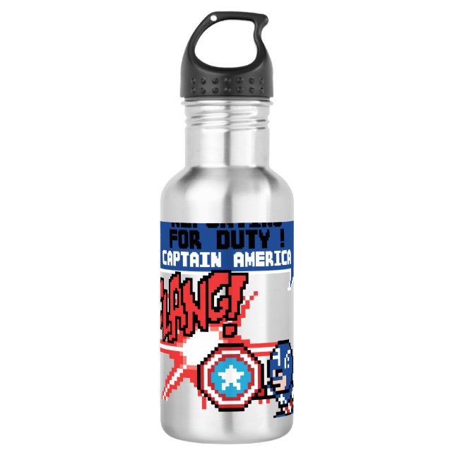 8Bit Captain America Attack - Reporting For Duty! Water Bottle (Front)