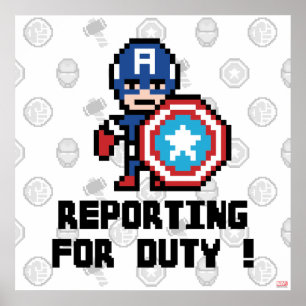 8Bit Captain America - Reporting For Duty! Poster