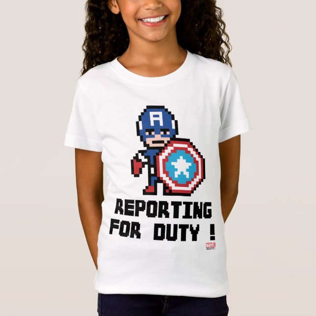 8Bit Captain America - Reporting For Duty! T-Shirt (Front)