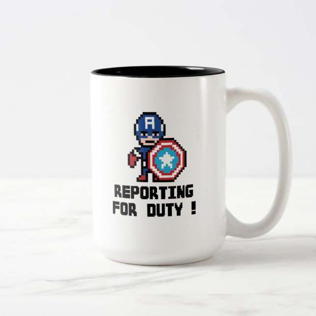 8Bit Captain America - Reporting For Duty! Two-Tone Coffee Mug (Right)