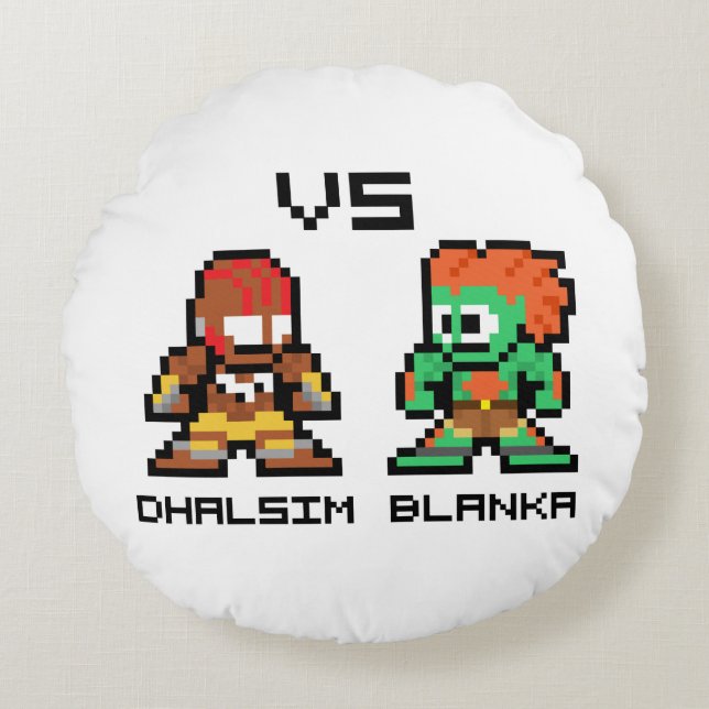 8bit Dhalsim VS Blanka Round Pillow (Front)