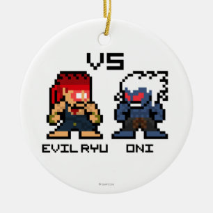 8bit Evil Ryu VS Oni Ceramic Ornament