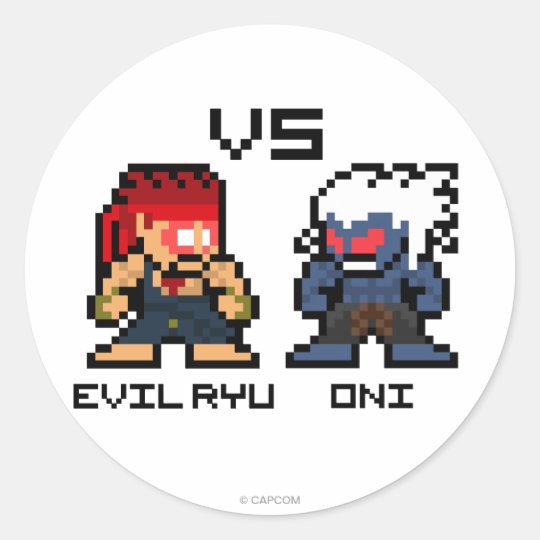 8bit Evil Ryu VS Oni Classic Round Sticker