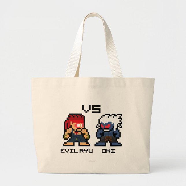 8bit Evil Ryu VS Oni Large Tote Bag (Front)
