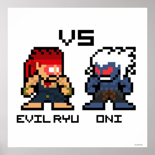 8bit Evil Ryu VS Oni Poster