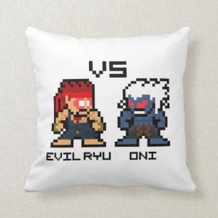 8bit Evil Ryu VS Oni Throw Pillow