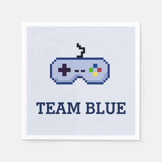 8bit Gamer Gender Reveal Team Blue Paper Napkins (Front)