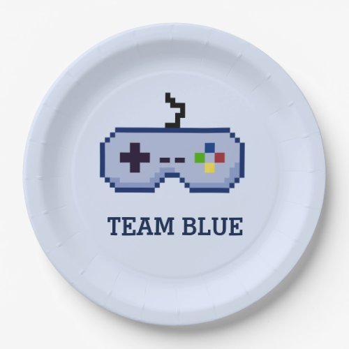 8bit Gamer Gender Reveal Team Blue Paper Plates