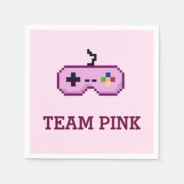 8bit Gamer Gender Reveal Team Pink Paper Napkins (Front)