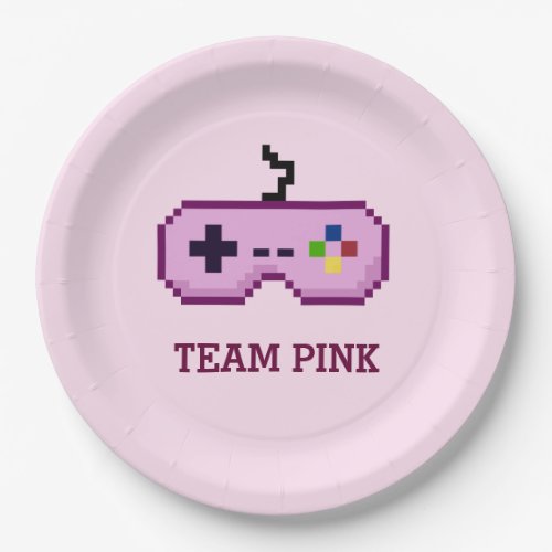 8bit Gamer Gender Reveal Team Pink Paper Plates