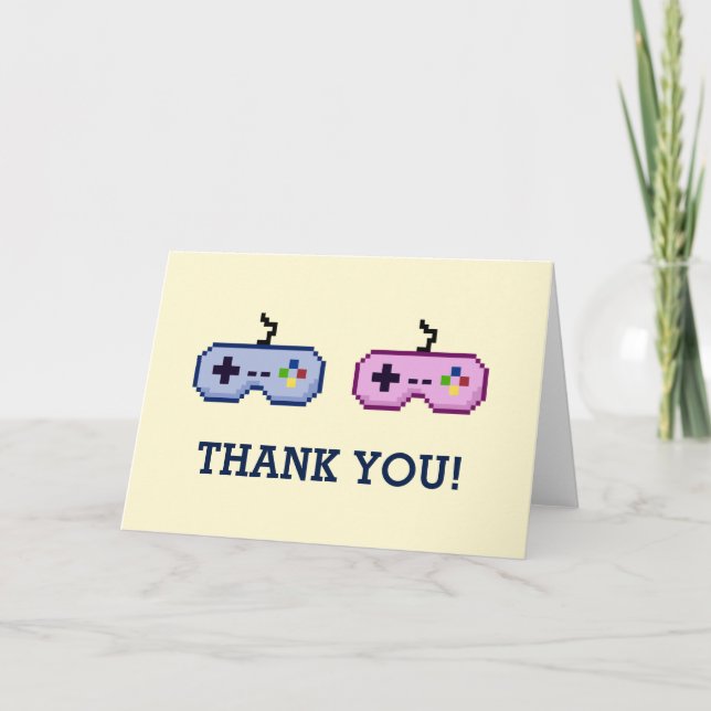 8bit Gamer Gender Reveal Thank You Card (Front)