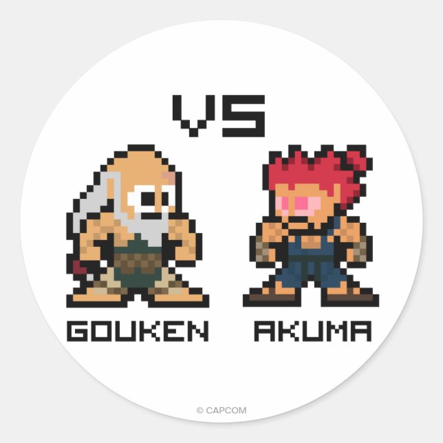 8bit Gouken VS Akuma Classic Round Sticker (Front)
