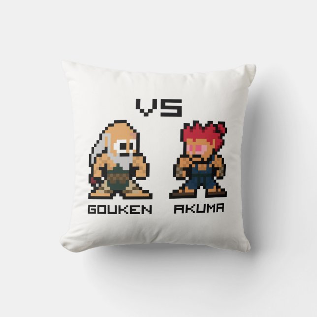8bit Gouken VS Akuma Throw Pillow (Front)