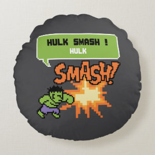 8Bit Hulk Attack - Hulk Smash! Round Pillow