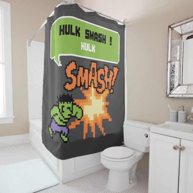 8Bit Hulk Attack - Hulk Smash! Shower Curtain (In Situ)