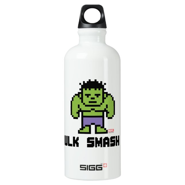 8Bit Hulk - Hulk Smash! Aluminum Water Bottle (Front)