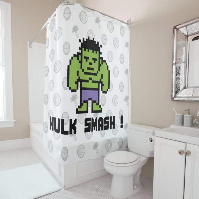 8Bit Hulk - Hulk Smash! Shower Curtain (In Situ)