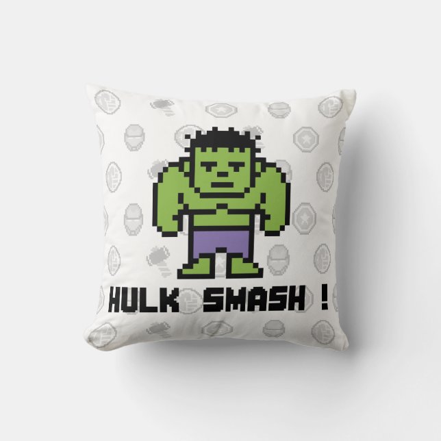 8Bit Hulk - Hulk Smash! Throw Pillow (Front)