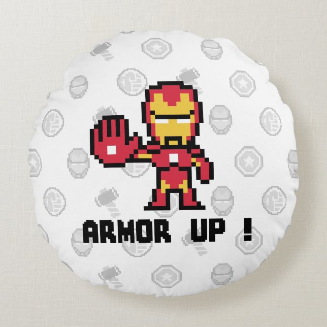 8Bit Iron Man - Armor Up! Round Pillow (Front)