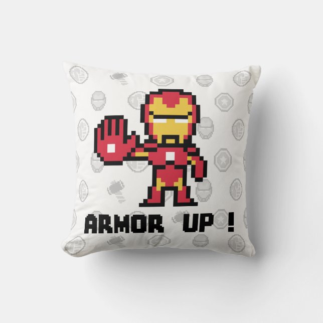 8Bit Iron Man - Armor Up! Throw Pillow (Front)
