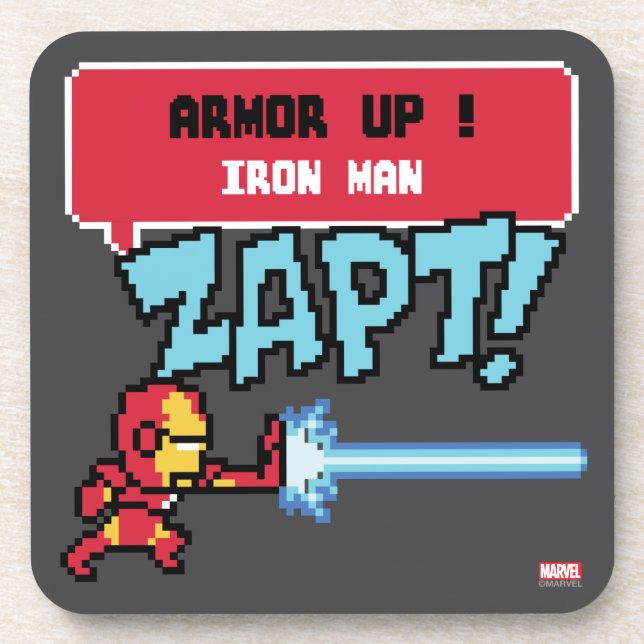 8Bit Iron Man Attack - Armor Up! Beverage Coaster (Front)