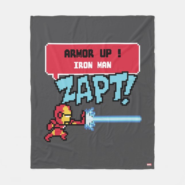 8Bit Iron Man Attack - Armor Up! Fleece Blanket (Front)