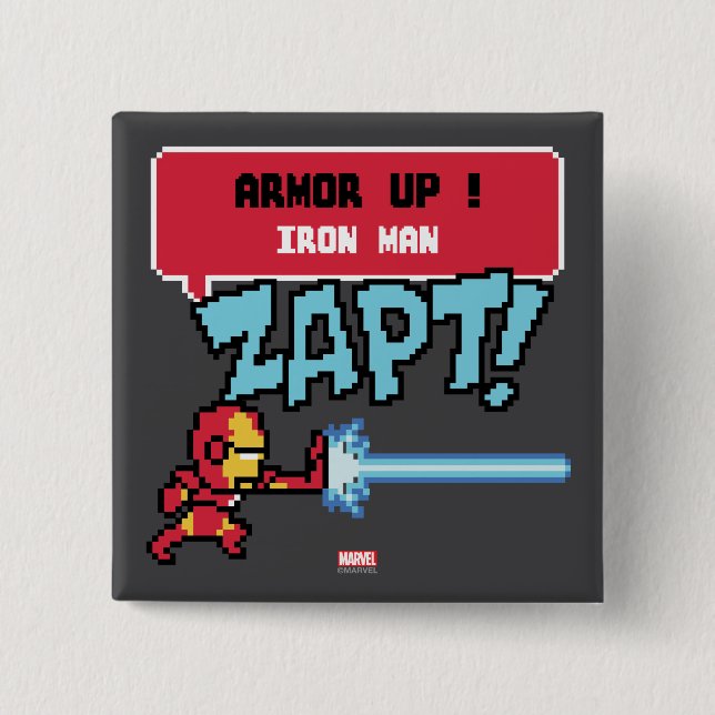 8Bit Iron Man Attack - Armor Up! Pinback Button (Front)