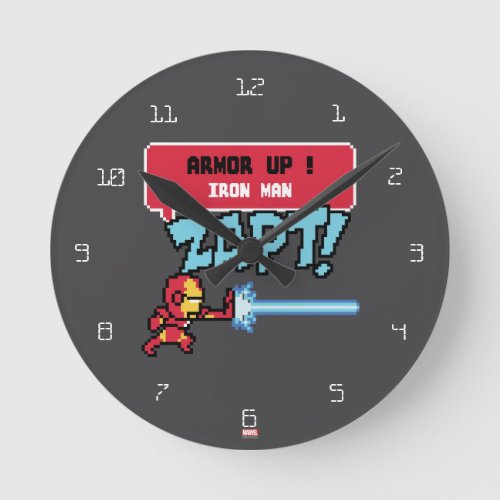 8Bit Iron Man Attack _ Armor Up Round Clock