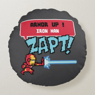 8Bit Iron Man Attack - Armor Up! Round Pillow