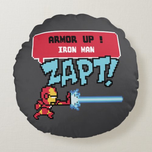 8Bit Iron Man Attack _ Armor Up Round Pillow