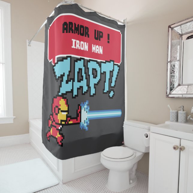 8Bit Iron Man Attack - Armor Up! Shower Curtain (In Situ)