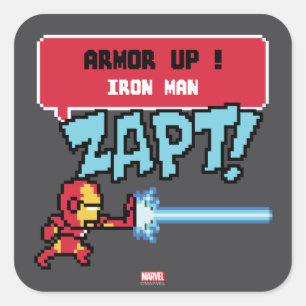 8Bit Iron Man Attack - Armor Up! Square Sticker