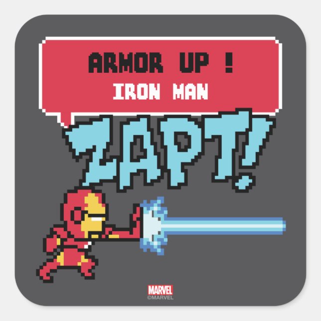 8Bit Iron Man Attack - Armor Up! Square Sticker (Front)