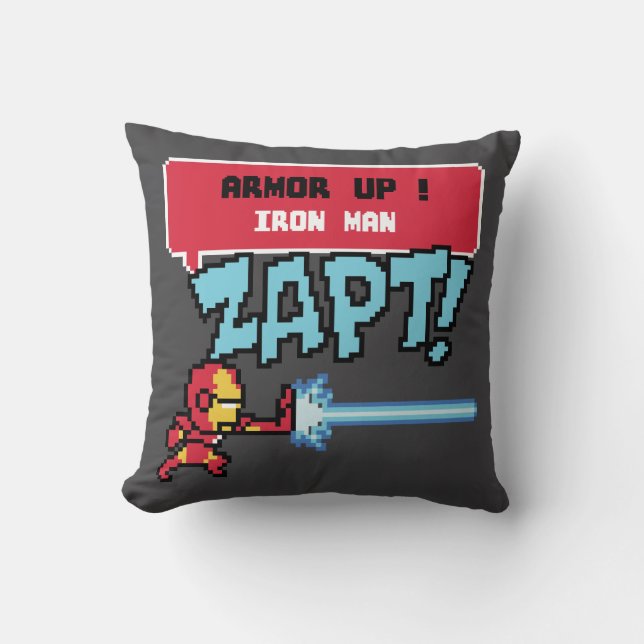 8Bit Iron Man Attack - Armor Up! Throw Pillow (Front)