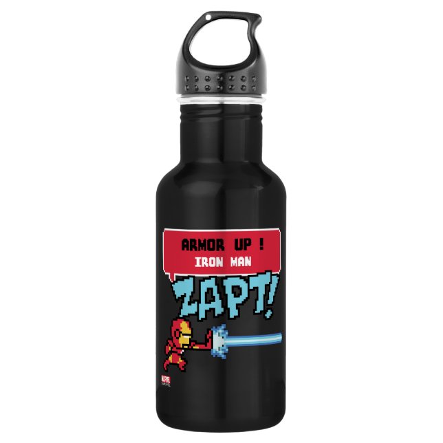 8Bit Iron Man Attack - Armor Up! Water Bottle (Front)