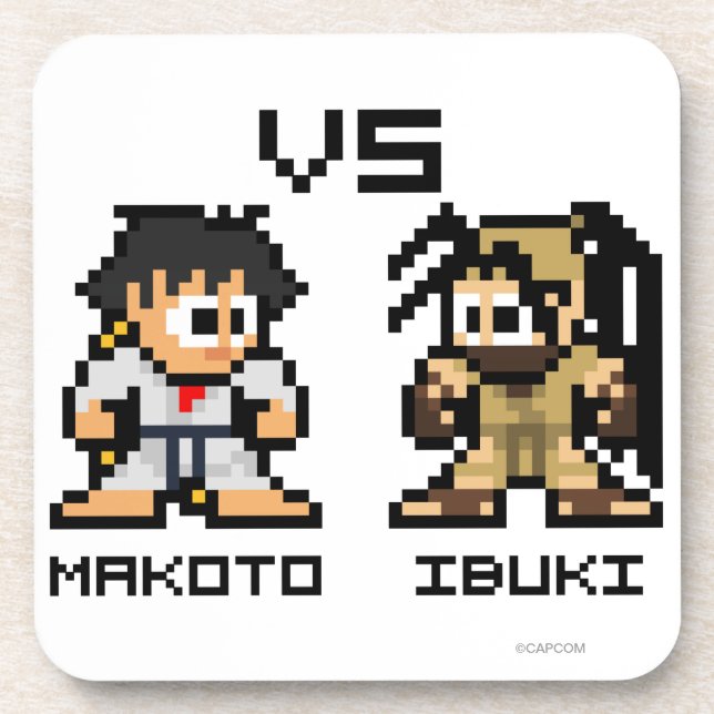 8bit Makoto VS Ibuki Drink Coaster (Front)