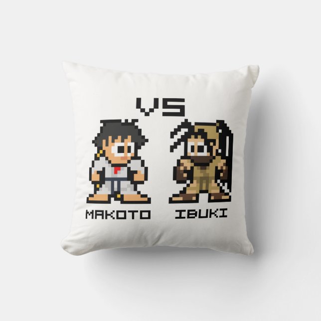 8bit Makoto VS Ibuki Throw Pillow (Front)