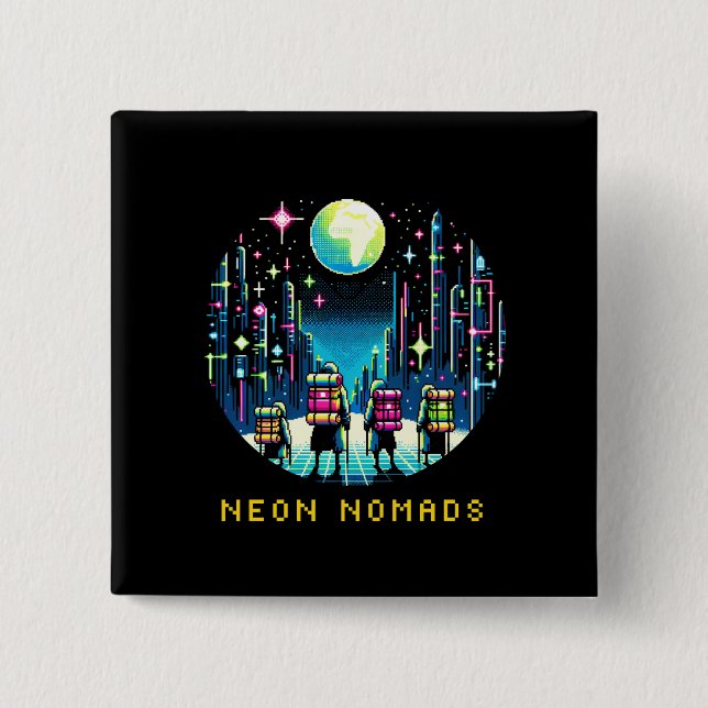 8bit Neon Nomads - Cyberpunk City Adventure Button (Front)