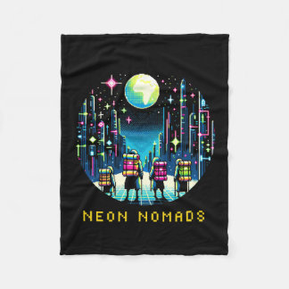 8bit Neon Nomads - Cyberpunk City Adventure Fleece Blanket
