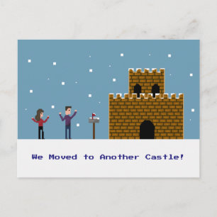 8bit Pixel Couple We Have Moved To Another Castle Announcement Postcard